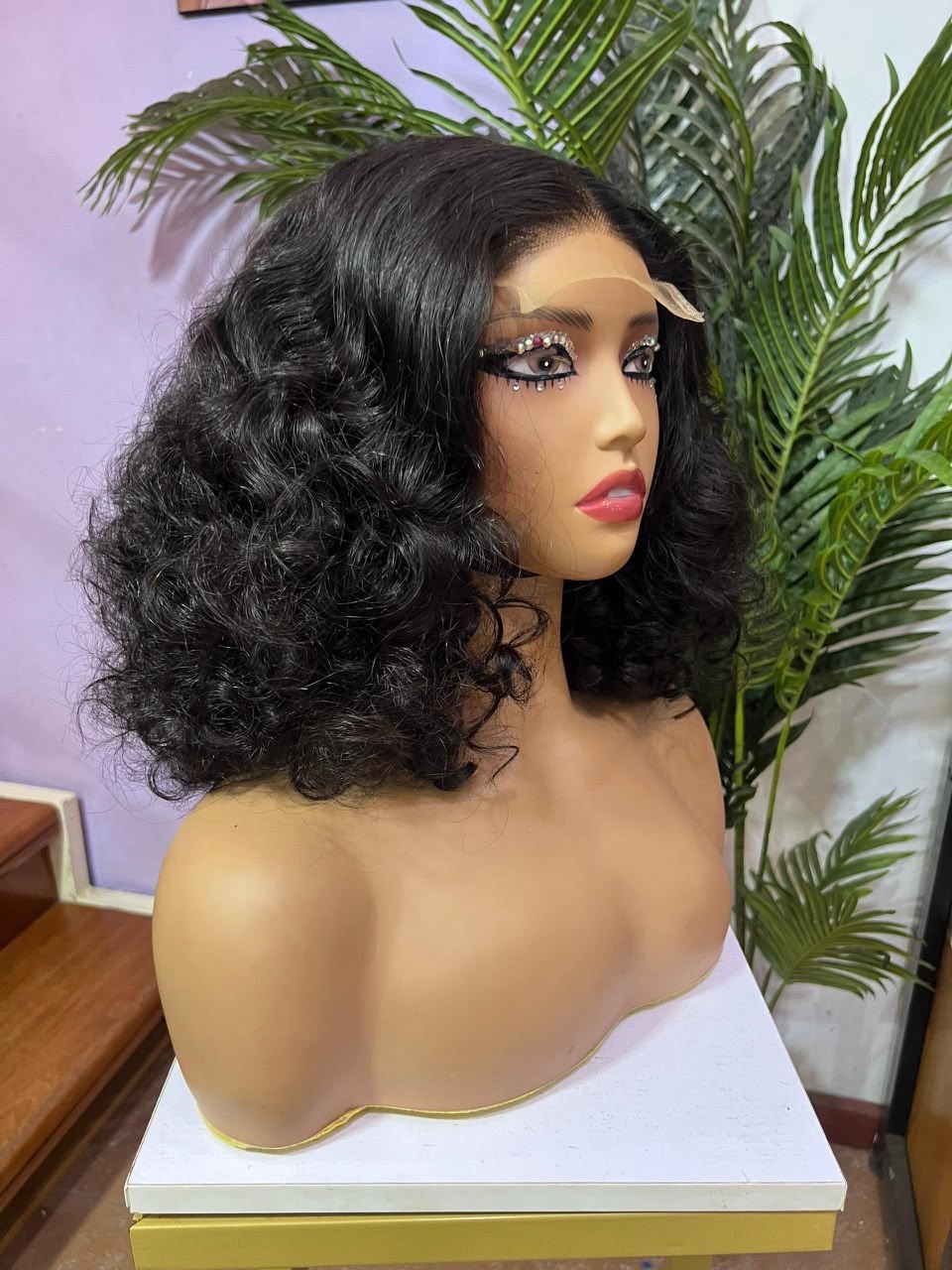 Perruque bob bouclé caramel ombré lace front